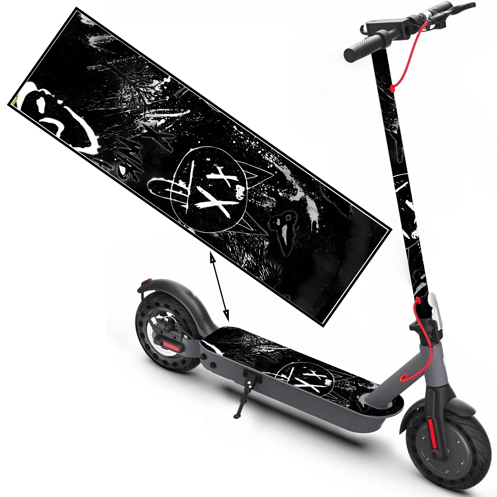 Schwarz-weiße coole Linien-Smiley-Graffiti-Aufkleber, modische Roller-Aufkleber, Skateboard-Aufkleber, Roller-Bodenmatten-Aufkleber