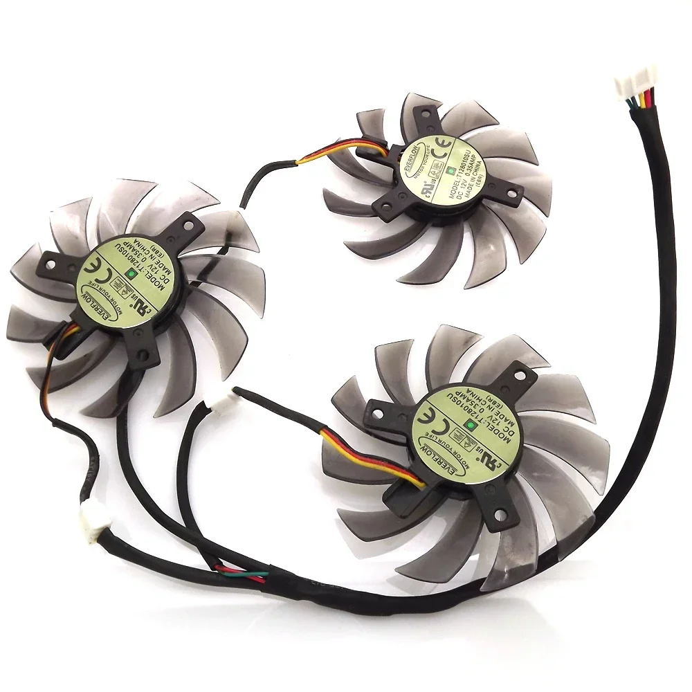 Free Shipping 3pcs/lot T128010SU 75mm For Gigabyte GTX460 GTX470 GTX570 GTX580 GTX670 HD5870 Graphics Card Cooling Fan