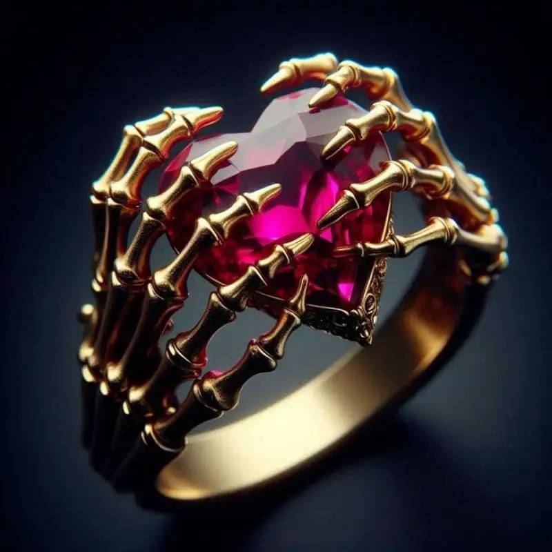 Women's Subculture Style Claw And Heart Shaped Rings Punk Personalized Rings Gothic Skeleton Trend Jewelry Accessory