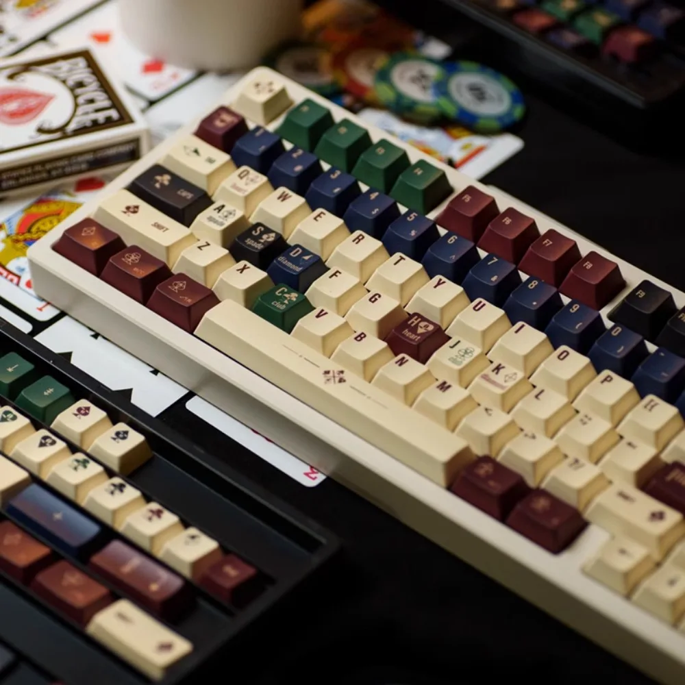 POKER Theme Keycap Set 146key PBT Custom Simple Retro Keyboard Cap Cherry Profile KeyCap for Mechanical Keyboard 61/68/75/87/104