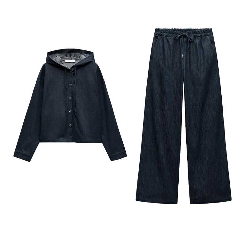 

Новое весеннее поступление, женский свободный джинсовый топ с капюшоном и полосатыми украшениями 356448, джинсовые брюки 356480, модный выход...