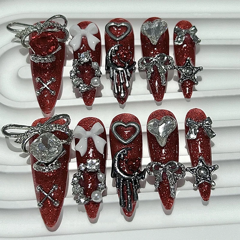 10 pezzi gotico scarlatto glitter Spice Girl stampa fatta a mano sull'arco per unghie cuore luna stella arte unghie finte