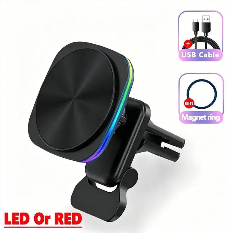 

Магнитный беспроводной зарядный держатель для телефона с RGB-подсветкой, автомобильная подставка для iPhone 16, 15, 14, 13, 12 Pro Max, станция быстрой зарядки в автомобиле