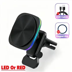 RGB LED Magnetic Wireless Charger Car Phone Holder Stand Car Mount For iPhone 16 15 14 13 12 Pro Max Car Fast Charging Station