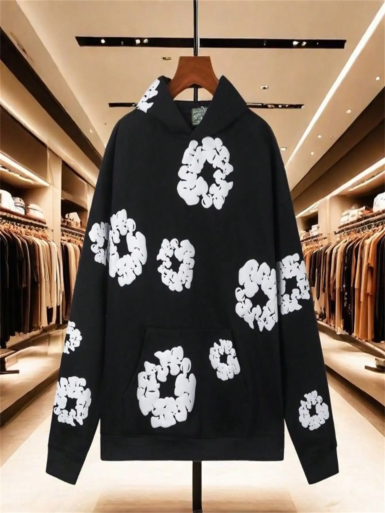 

Худи оверсайз в стиле Y2K с белым цветочным принтом для мужчин и женщин