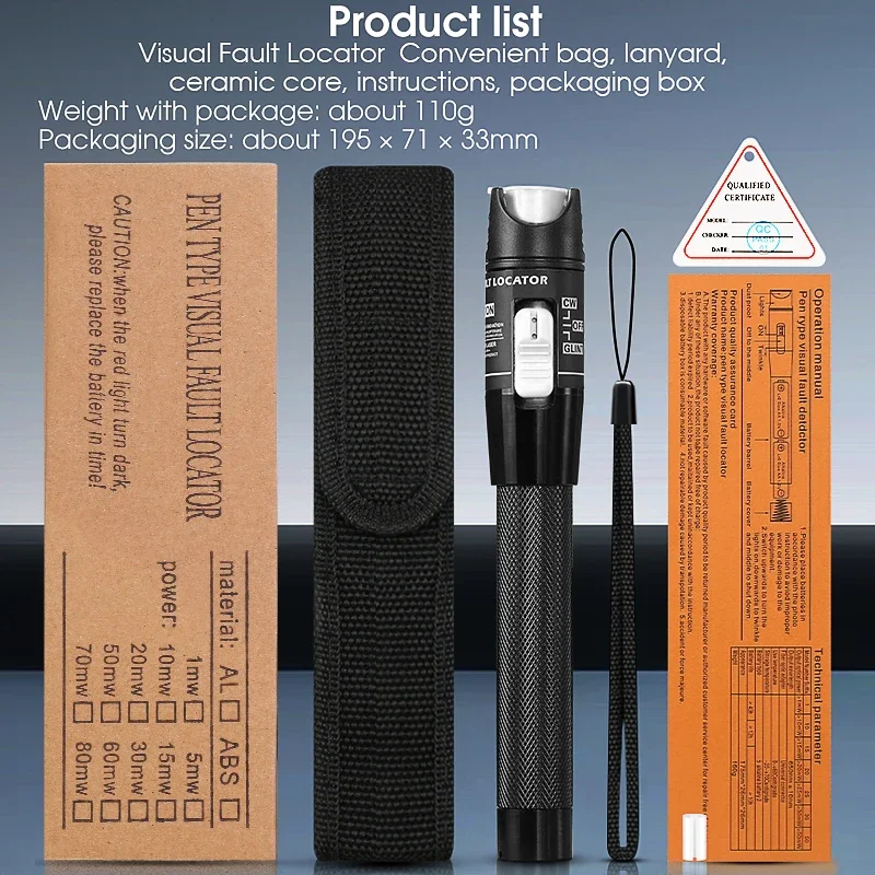COMPTYCO 80MW FTTH Fiber Optic Tester Pen Type Red Optical Light Visual Fault Locator Optical Cable Tester