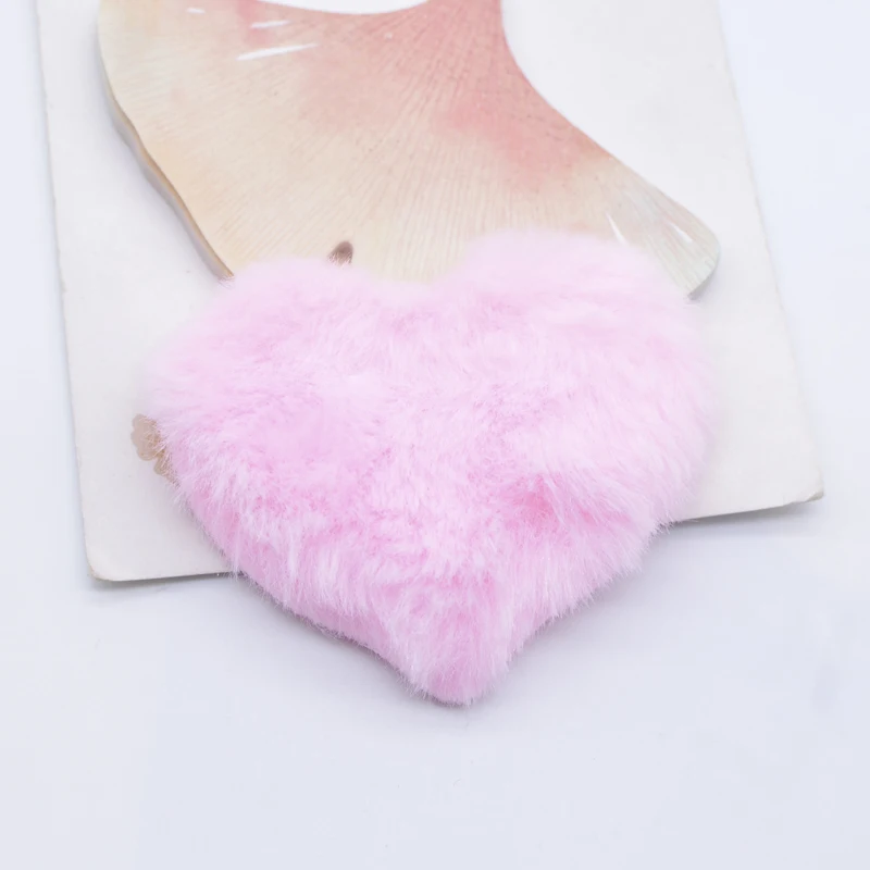 12Pcs 60*50mm Padded Plush Furry Heart Applique for DIY Headwear Hair Clips Bow Accessory Craft Clothes Hat Sewing Patches Decor