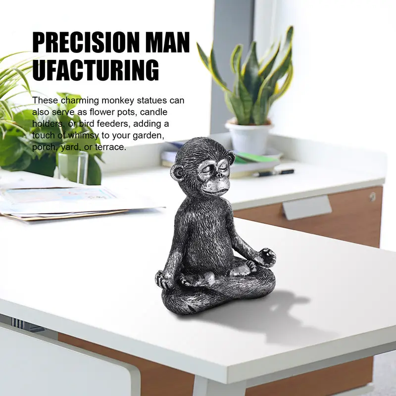 Meditating Monkey Statue Resin Yoga Buddha Figurine Home Decorative Sculptures for Patio Living Room Yard Outdoor-ABHG view 5