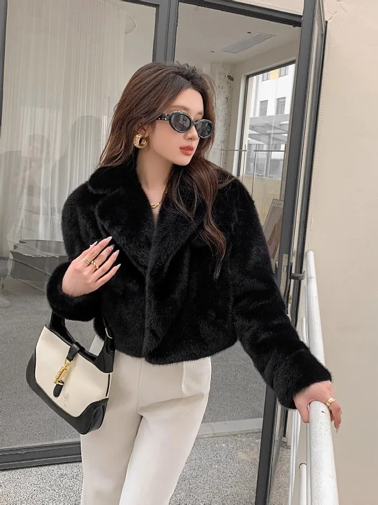 Faux Fur Coat Women\'s Mink Fur Coat Dress Collar Short Autumn and Winter Elegant Socialite Imitation Fur Coat