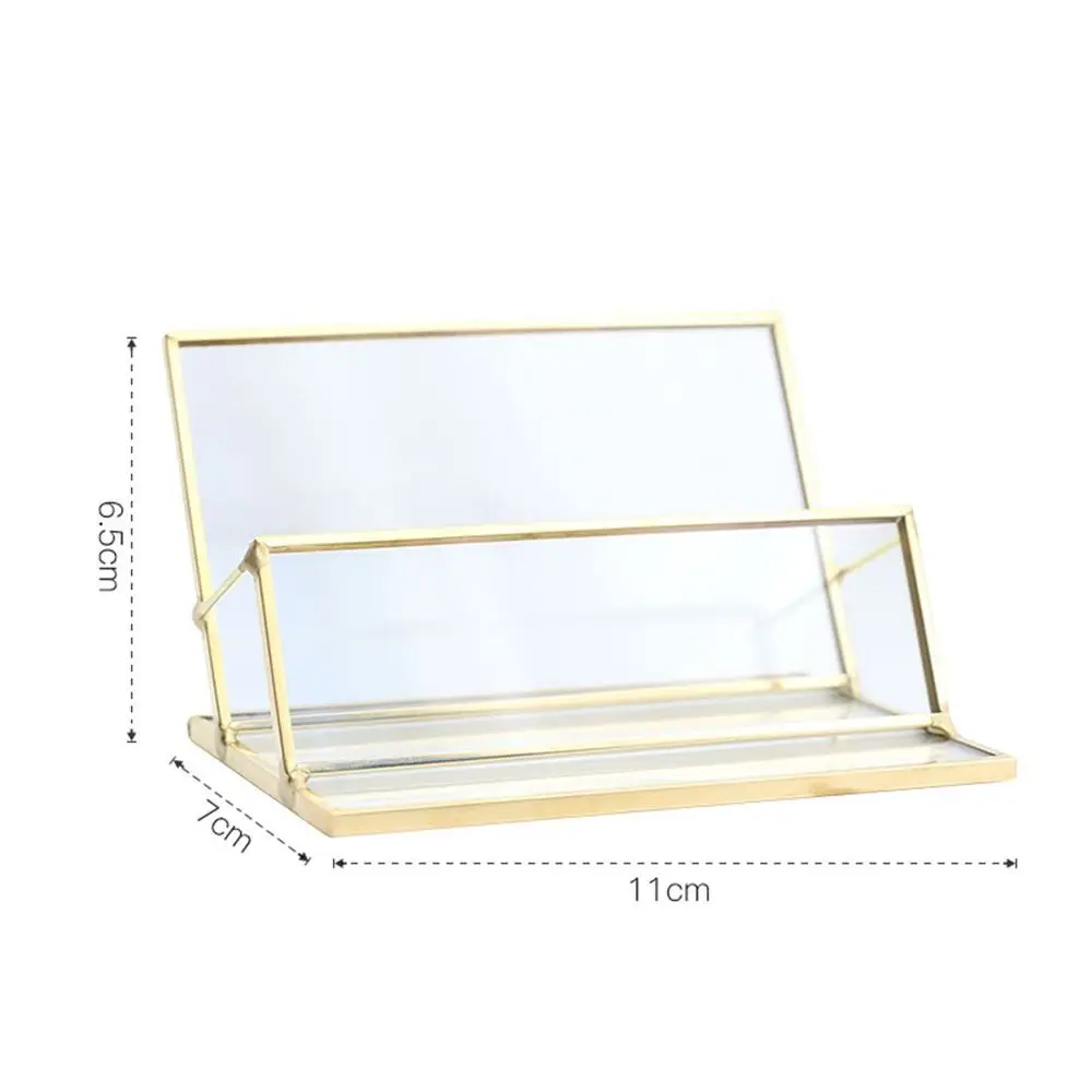 Metal Glass Business Card Holder Stand Professional Durable Vintage Clear Golden Edge Holder Elegant Business Card Organizer