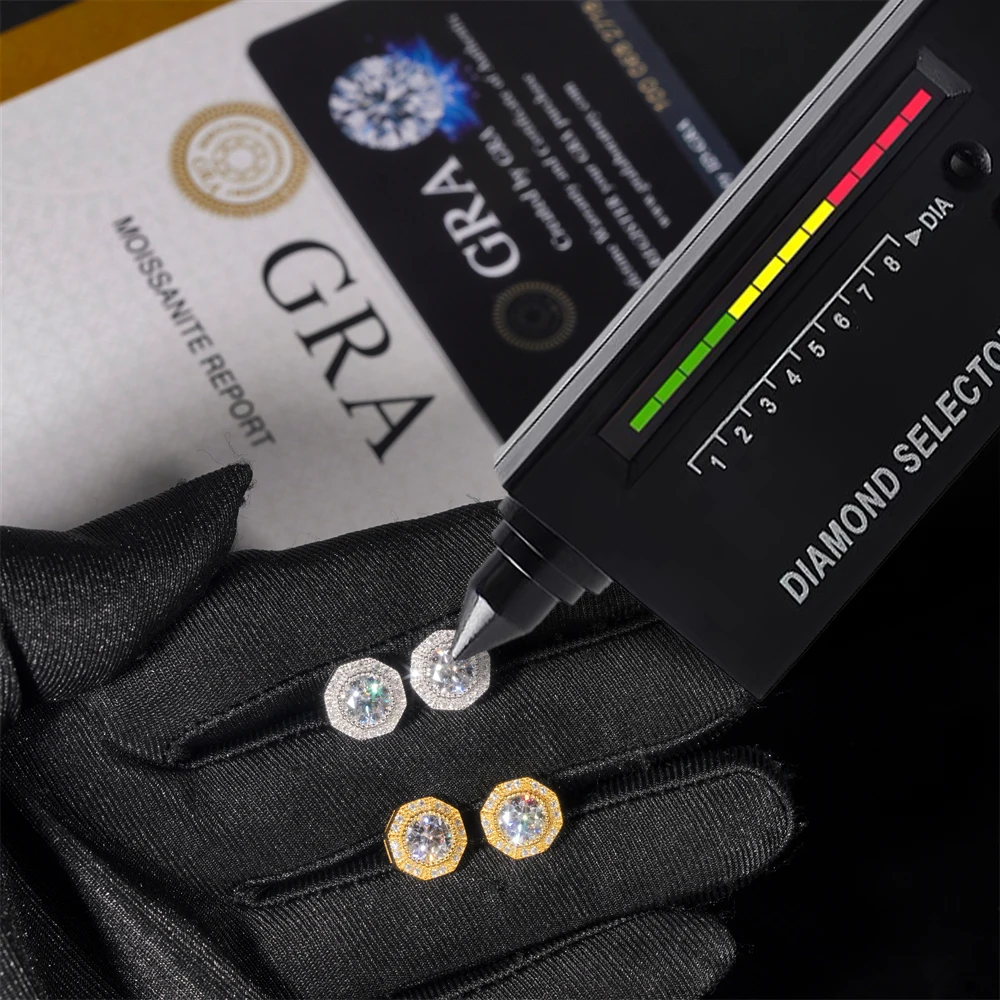 Blingminer 10mm Round VVS Moissanite Earrings For Men Women S925 Silver Iced Out Ear Studs  Pass Diamonds Tester  Free Shipping
