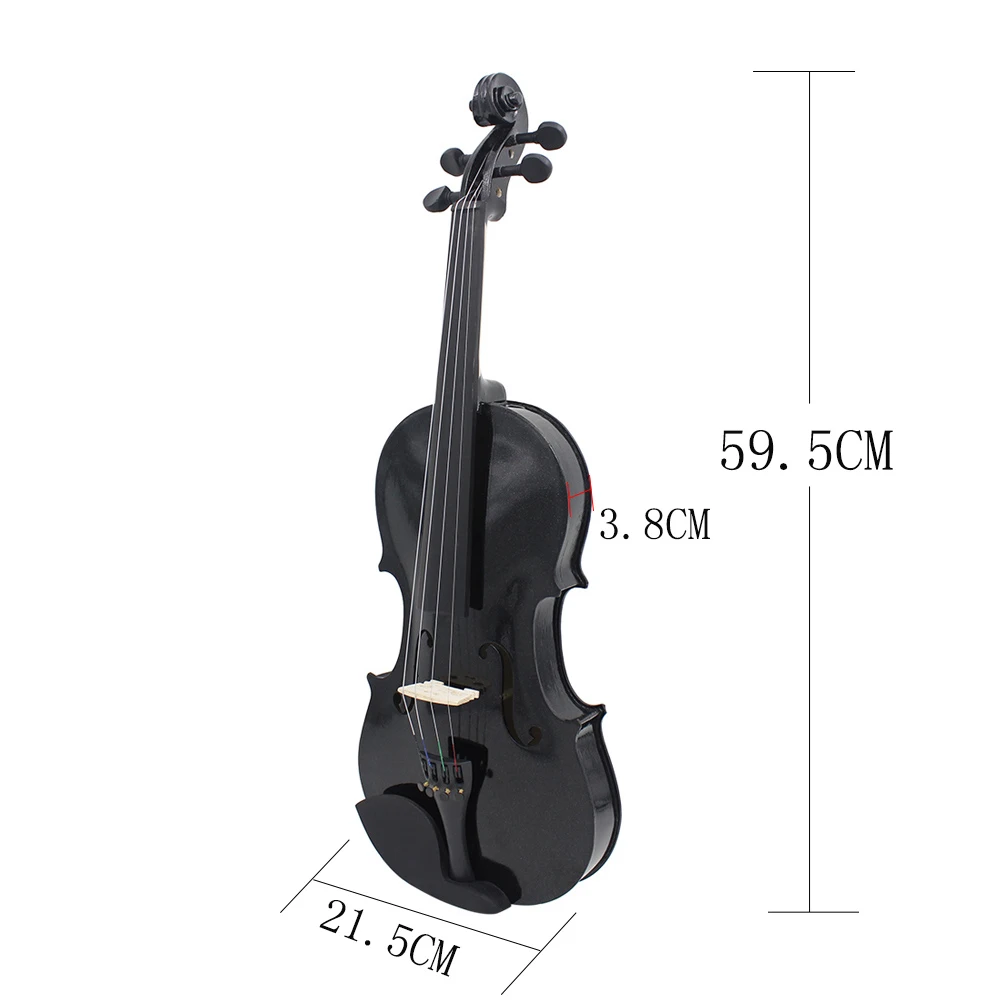 Regalo para Navidad 4/4 Kits de violín acústico negro de tilo de tamaño completo con estuche, arco y colofonia para violín principiante