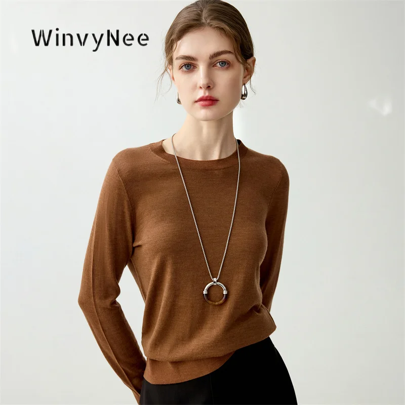 

WinvyNee Women Fine Worsted Pure Wool Pullover Solid Color Plain Crew Neck Thin Yarn Fashion Autumn Winter Outerwear ZA1817003