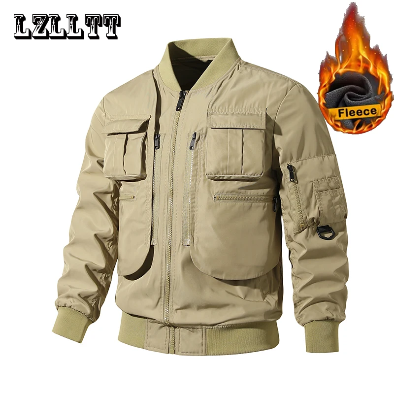 

Winter Men Bomber Cargo Jackets Mens Warm Multi Pocket Fleece Jackets Coats Men Autumn Fashion Jackets Tactical Brand Coats Male