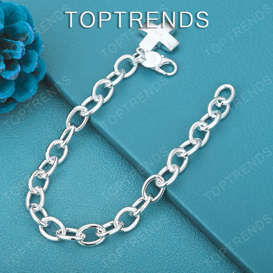 

Fashion Trend 925 Sterling Silver Cross Bracelet 20cm Chain Ladies Girls Birthday Christmas Party Jewelry Gift Accessories