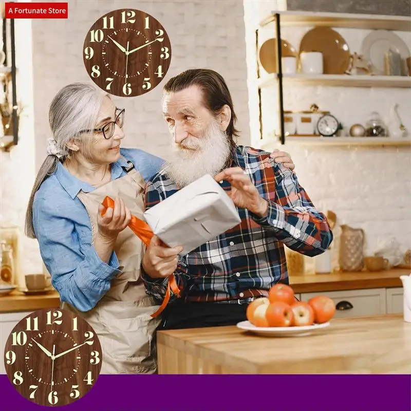 1 Piece 12 Inch Silent Non-Ticking Battery Operated Clock Wood Color Fibreboard Lighted Wall Clock Decoration For Bedroom-A78G