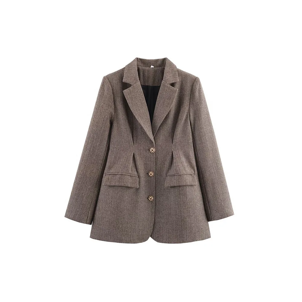 

Autumn new women's French commuting style lapel long sleeved single breasted twill woolen waist cinched suit jacket