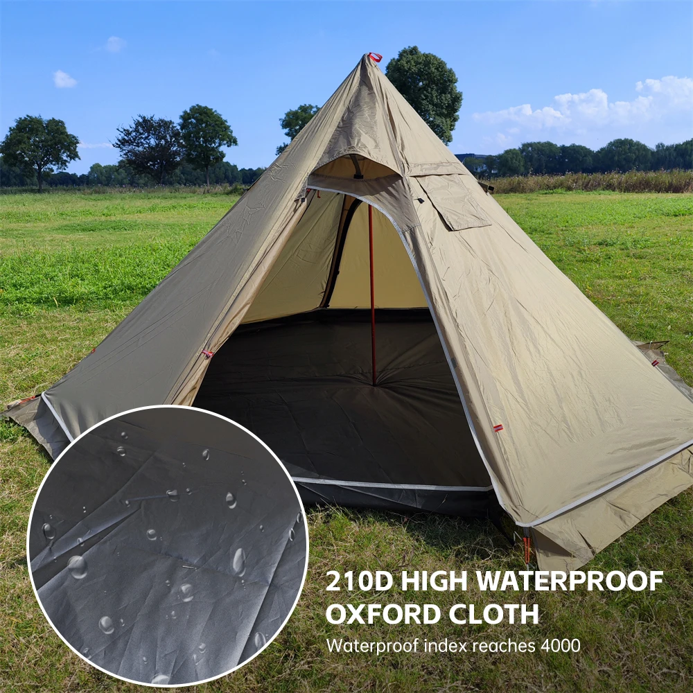 10.5\'x 5.2\' Outdoor Camping Tent Pyramid Tent Windproof Waterproof Camping Teepee With Chimney Hole for Family Hiking Cooking