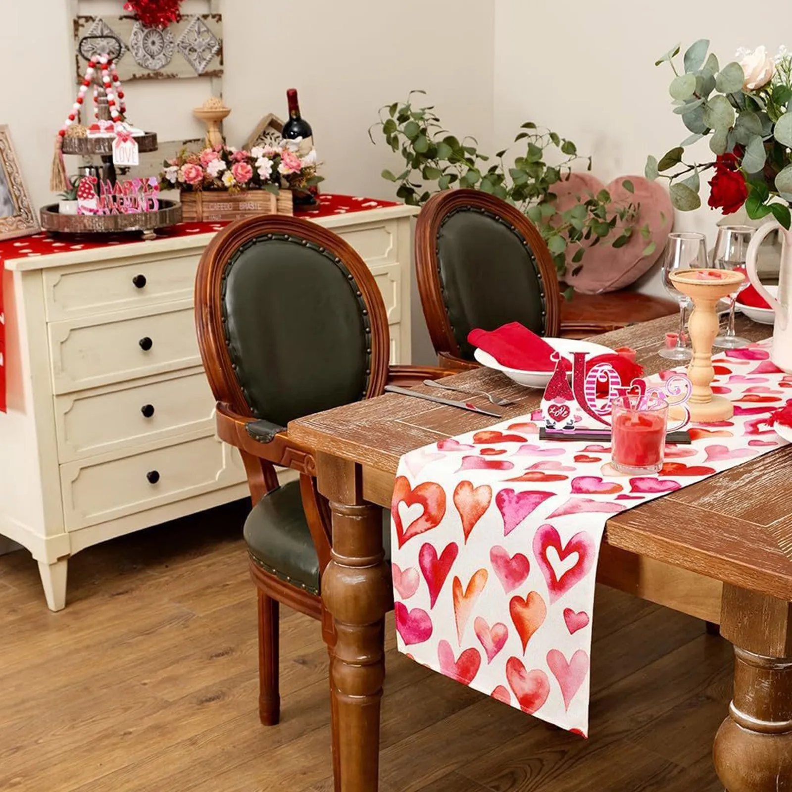 Valentine\'S Day Love Heart Linen Table Runners Dresser Scarves Decor Reusable Kitchen Dining Table Runner Party Decoration