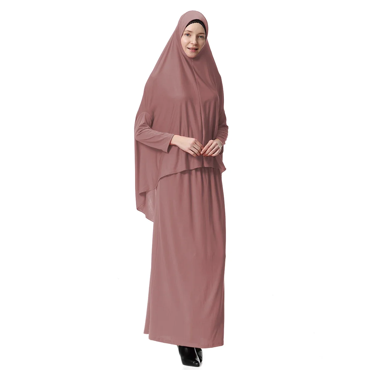 Ramadan Muslim Women Thobe Hijab 2 Piece Set Islamic Prayer Garment Clothes Overhead Caftan Khimar Niqab Dress Robe Abaya Kaftan