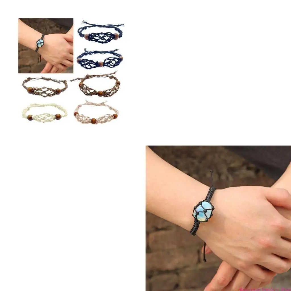 E1PE Empty Without Stone Crystal Holder Bracelet Natural Healing Macrame Bracelet