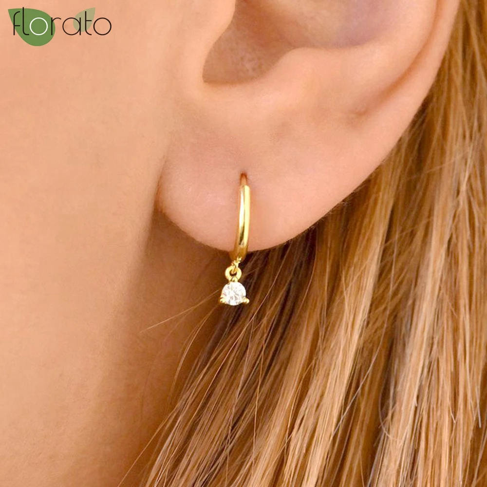 925 Sterling Silver Needle Geometric Pendant Gold Earrings CZ Delicate Hoop Earrings for Women Wedding High Luxury Jewelry Gifts