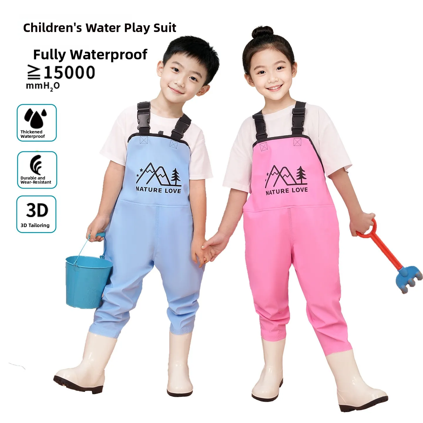 summer-children's-one-piece-wading-suit-seafood-gathering-play-water-pants-rain-boots-outdoor-fishing-gear-unisex-pvc-material
