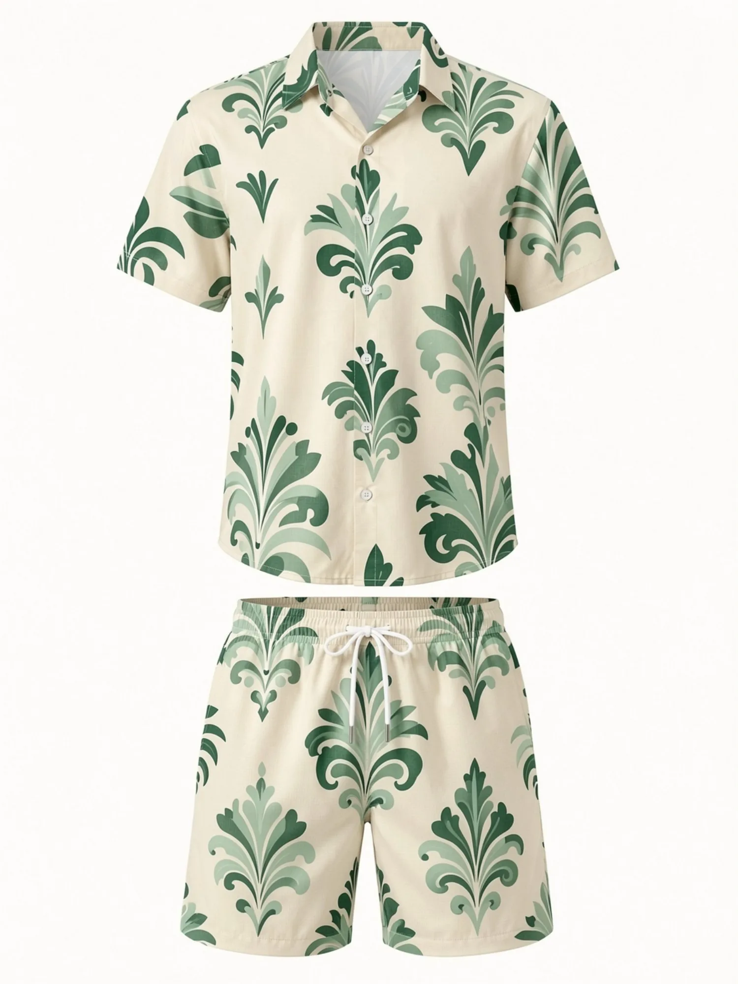 Mens Floral Short Sleeve Shirt and Drawstring Shorts Set Beach Vacation Matching Summer Two Piece Weekend Beach Outfit Beachwear view 2