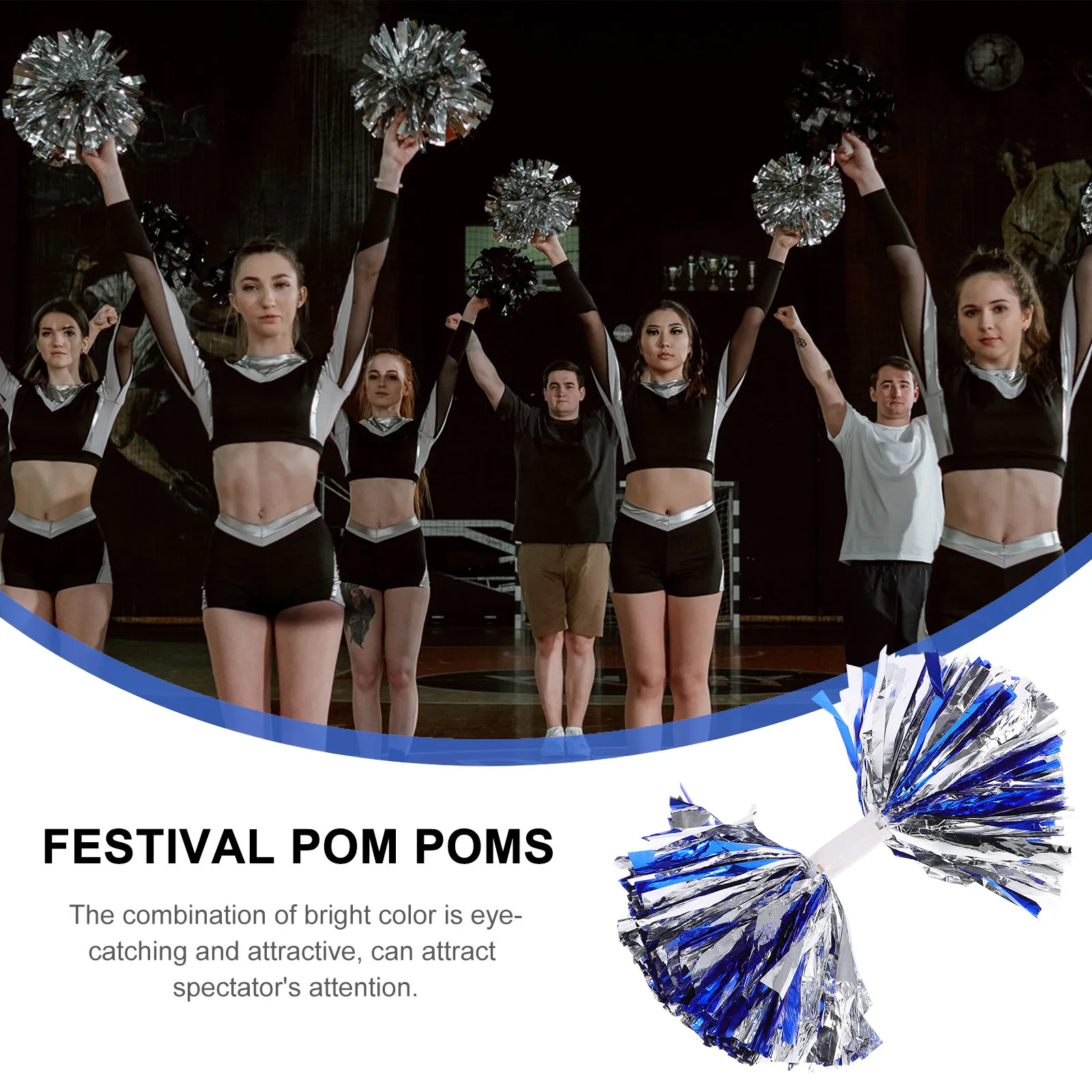 4Pcs Bright Color Cheerleader Pom Poms Comfortable Grip Durable Pe Material Eyecatching Cheer Props Pom Poms Cheerleading