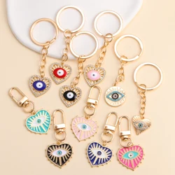 Delicate Evil Blue Eye Enamel Zircon Keychain Love Heart Devil's eye Alloy Keyring For Women Car Key Bag Decoration Accessories