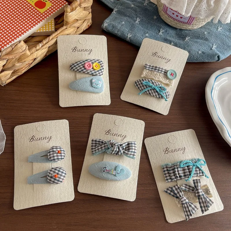 

Blue Plaid Button Bow Hair Clips Multiple Styles Available Sweet Side Bangs Barrettes for Women Girls Versatile Hair Accessories
