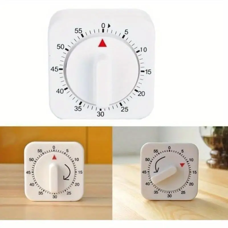 1PC White Timer Clock 60 Minute Mechanical Kitchen Timer Wind Up Visual Cooking Clock Loud Alarm No Batteries Required Ideal for