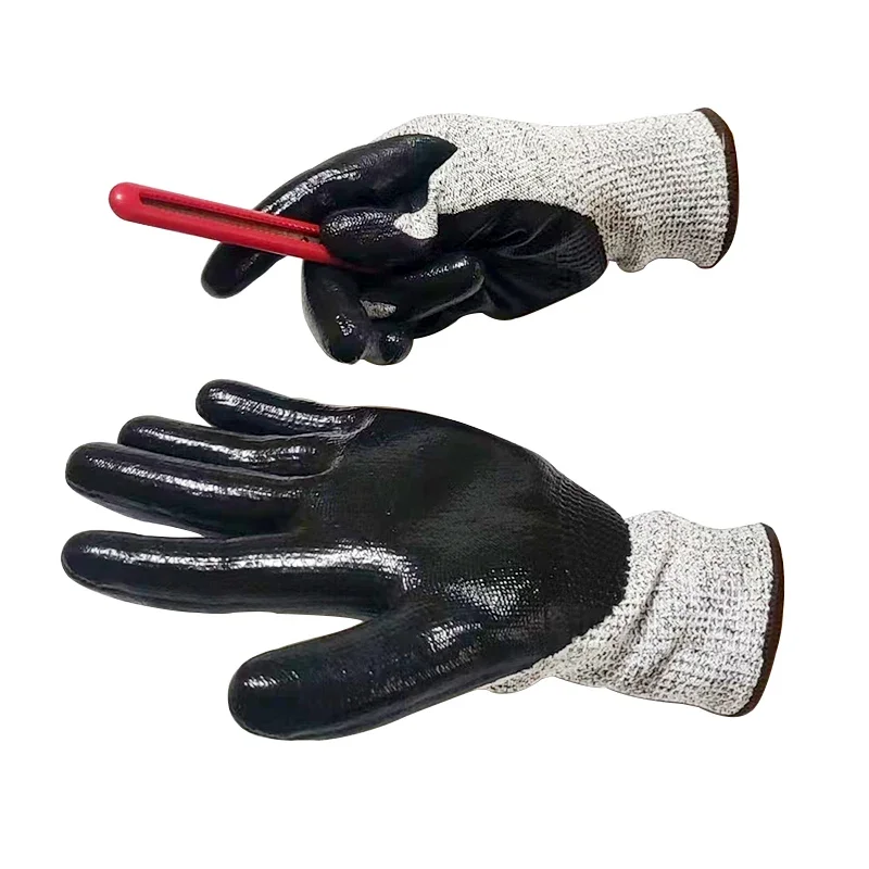 High Quality Customisable Level 5 Cut-Resistant Impregnated Rubber Gloves Hanging Nitrile-Coated Industrial Safety Gloves Latex