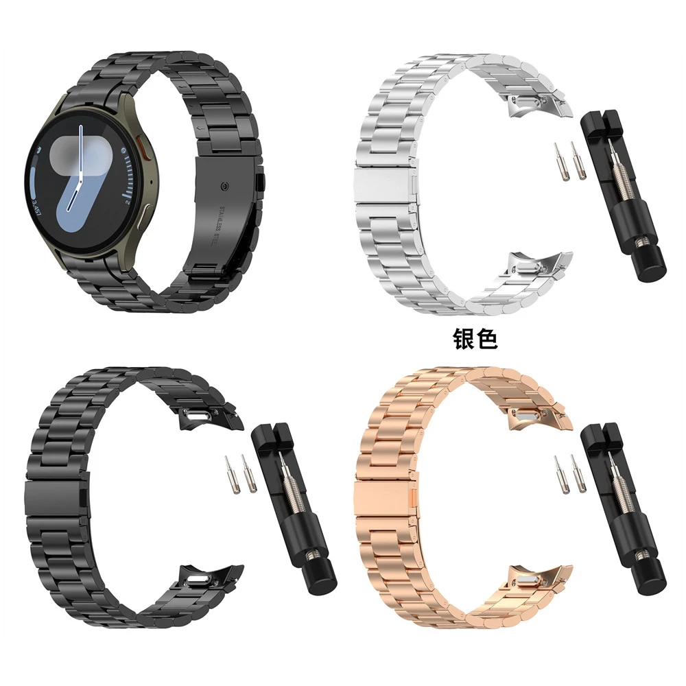 Cinturino in acciaio inossidabile a 3 teste per Samsung Galaxy Watch 4 5 6 7 FE Pulsante a sgancio rapido Cinturino per orologio Accessori di ricambio