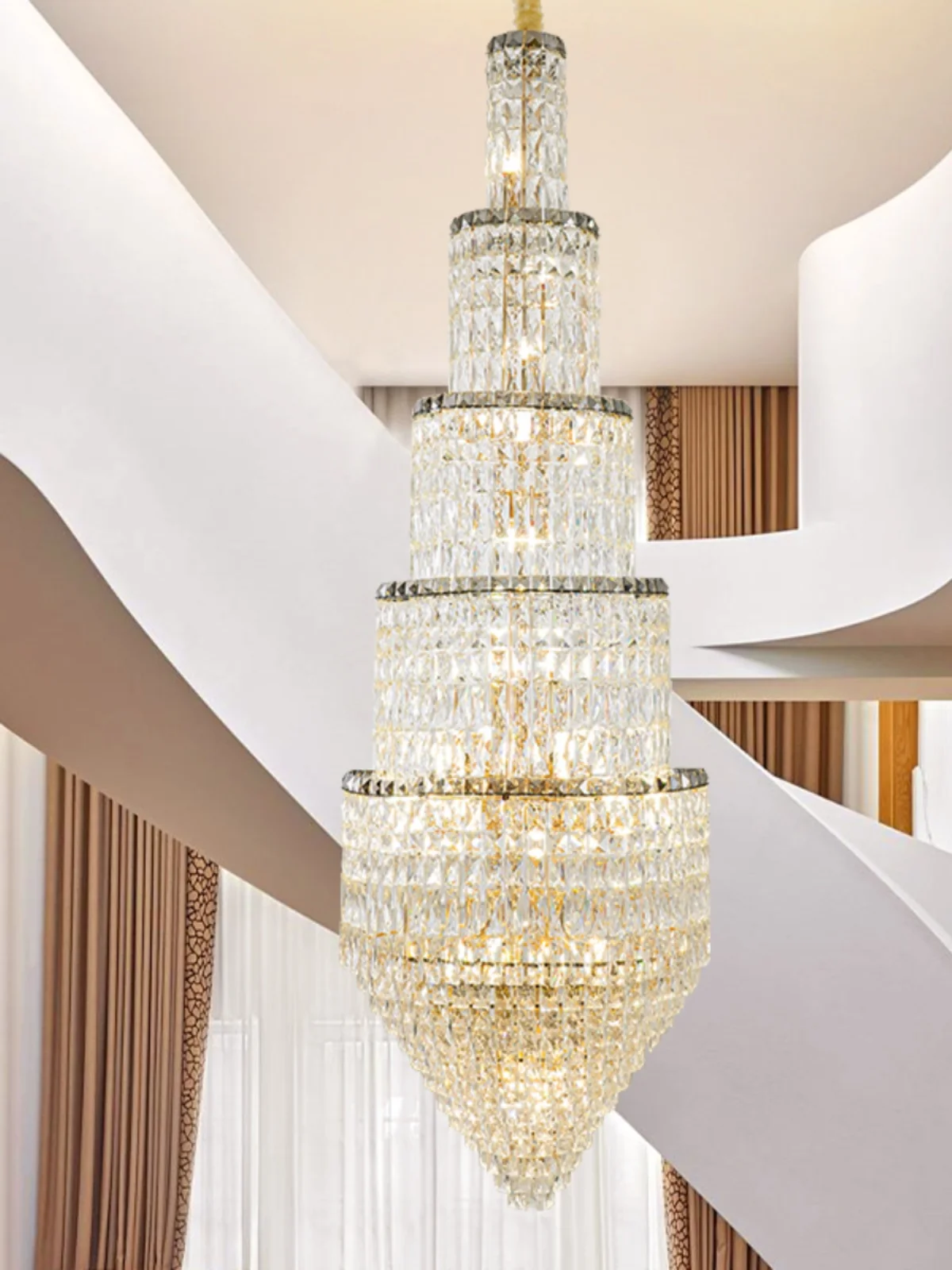 Long Crystal Chandelier Spiral Staircase Led Villa New Ceiling Lighting Duplex Chandelier Luxury Modern Living Room  Crystal