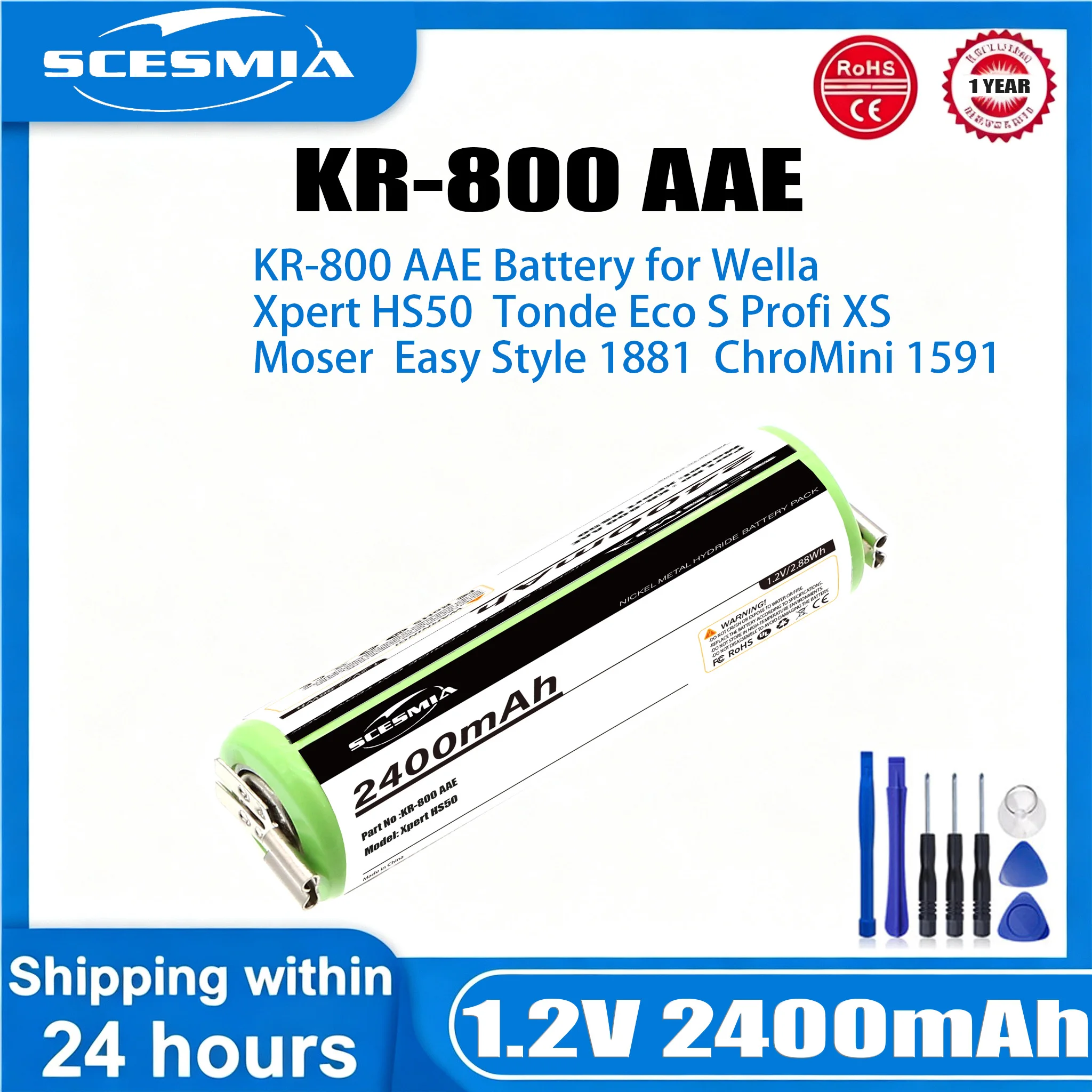 2400Ah Battery for Moser 1590-7291 1852-7531 Wella KR-800 AAE Easy Style 1881 ChroMini 1591 1591B Xpert HS50 Tonde Eco S Profi