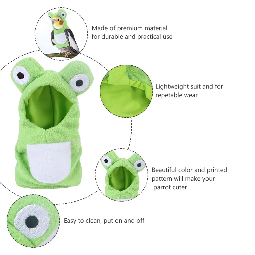 

Frog Style Parrot Clothes Cute Costume Lightweight Cotton Diaper Adjustable Straps Easy Clean Pet Supplies Bird Jacket