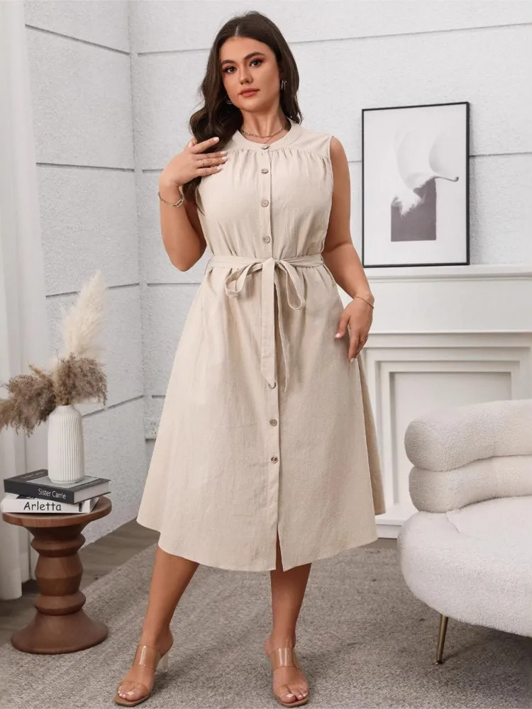 Plus Size Summer Sleeveless Dress Women Ruffle Irregular Pleated Loose Fashion Ladies Dresses Casual Woman Shirt Midi Dress