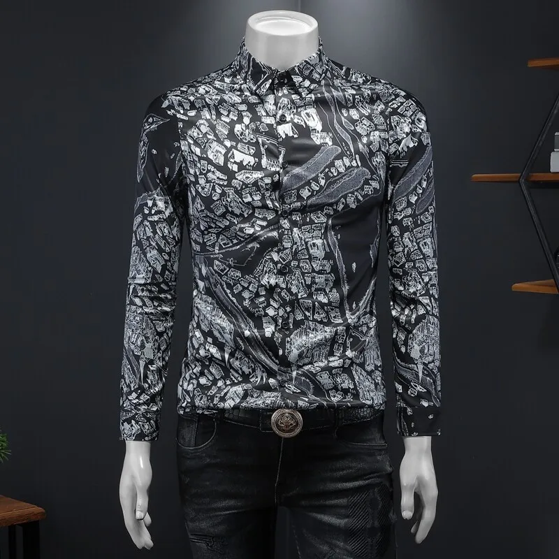 

Cus Print Long Sve Men's irt Large Size Camouflage Floral Trendy Spring New Sle Haome Youth Casual Faion irt