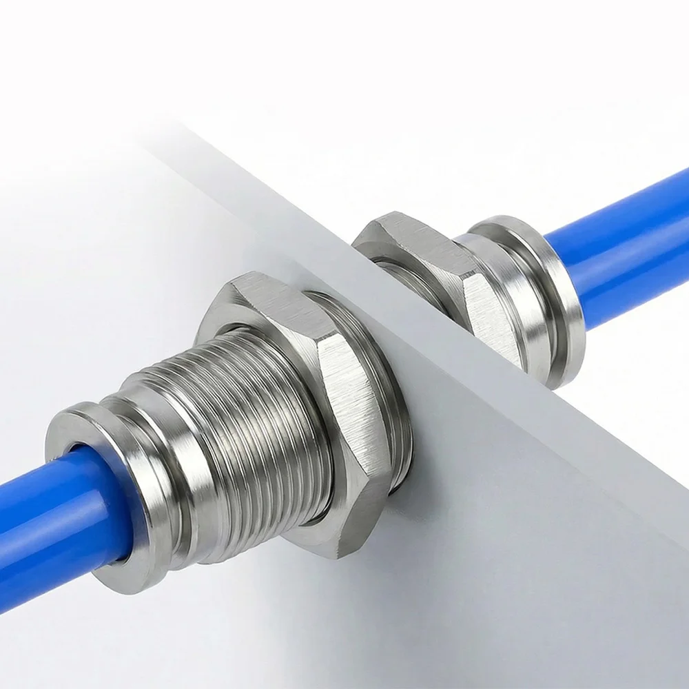 PM PLM 304 Stainless Steel Pneumatic Quick Connector Partition Through Plate Straight Elbow 10 12 14 16mm PU Hose Air Pipe Joint