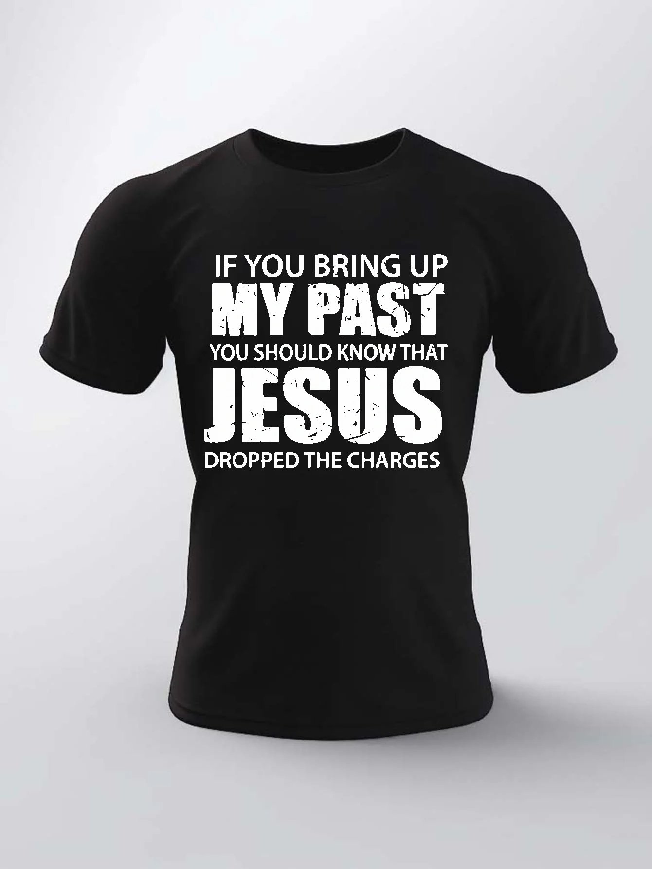 

MY PAST JESUS Print T-shirt For Men Casual Short Sleeve Top Mens Clothing Fashion Tshirt Round Neck Short Sleeve Regular Fit