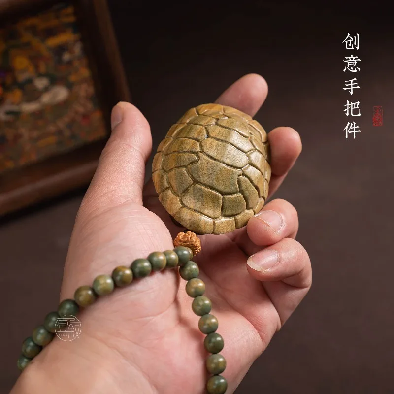 Natural Green Sandalwood Turtle Shell Handheld Carving Worry Stone Fidget Toy Wooden Craft Decorative Sculpture Relaxation Gift