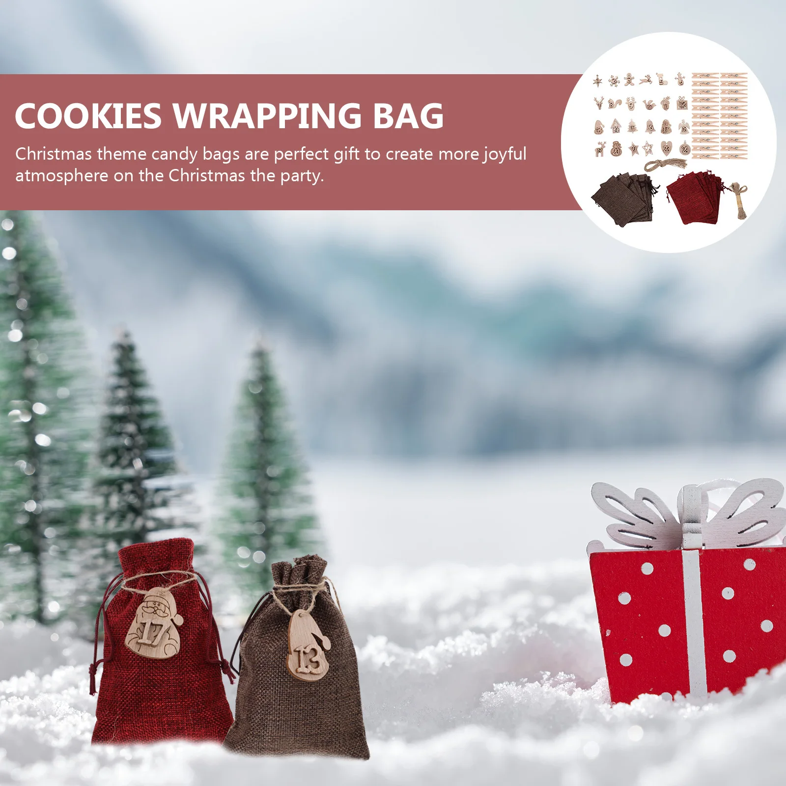 

1Set Christmas Advent Calendar Bag Set Cloth Candy Bags for Party Favor Treats Gift Packaging Xmas Baking Cookies Wrapping Small
