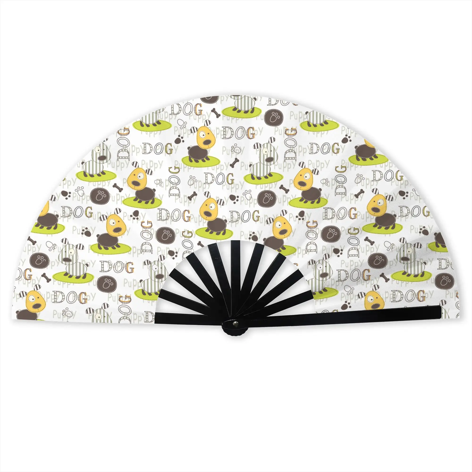 Customized Dog Paw Print Portable Pocket Fan Travel Pet Puppy Lover Polyester Folding Fan Chinese Dance Handheld Cooling Fans