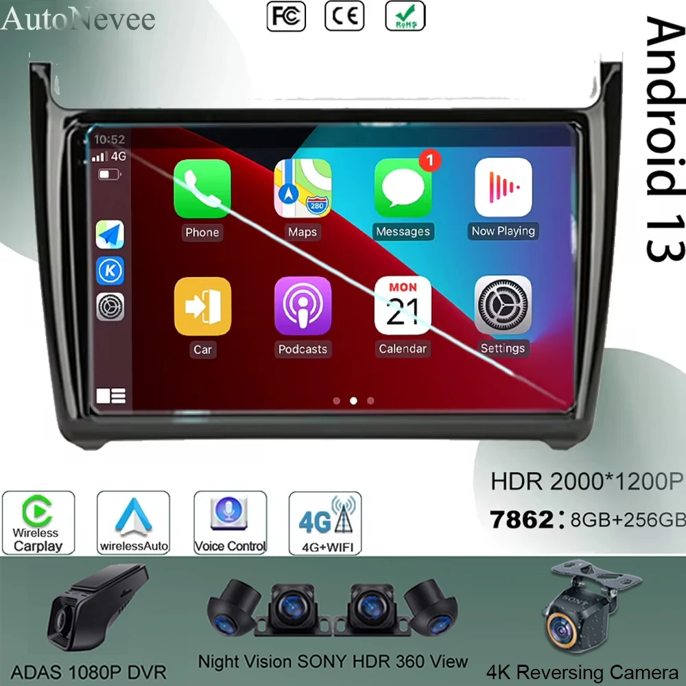 

Screen High-performance For Volkswagen VW Polo 2008 - 2015 Android 13 Multimedia Video Car GPS Player Navigation HDR Vadio 5G