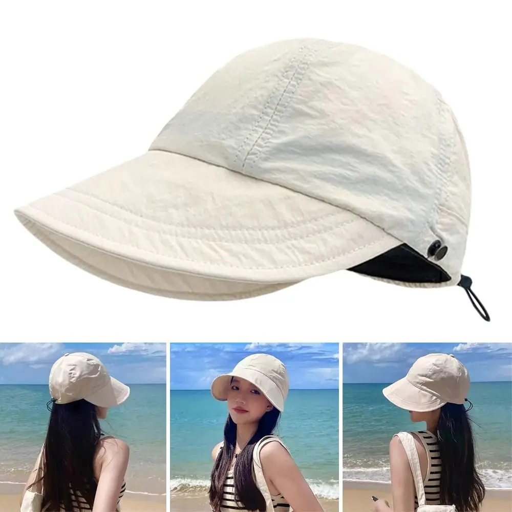 Summer Wide Brim Sun Hat Foldable Drawstring Beach Caps Adjustable Ponytail Bucket Hat Men Women