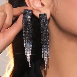 MYYA Rhinestone Sparkling Dangling Earrings Long Tassel Earrings Jewelry For Women Gradient Chandelier Earrings