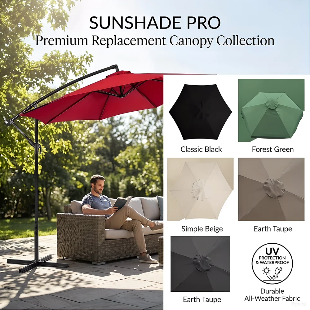 6.5ft 9ft 10ft Patio Umbrella Top Canopy Replacement Cloth,6 Ribs 8 Ribs Outdoor Market Table Pool Garden Umbrella Canopy Covers