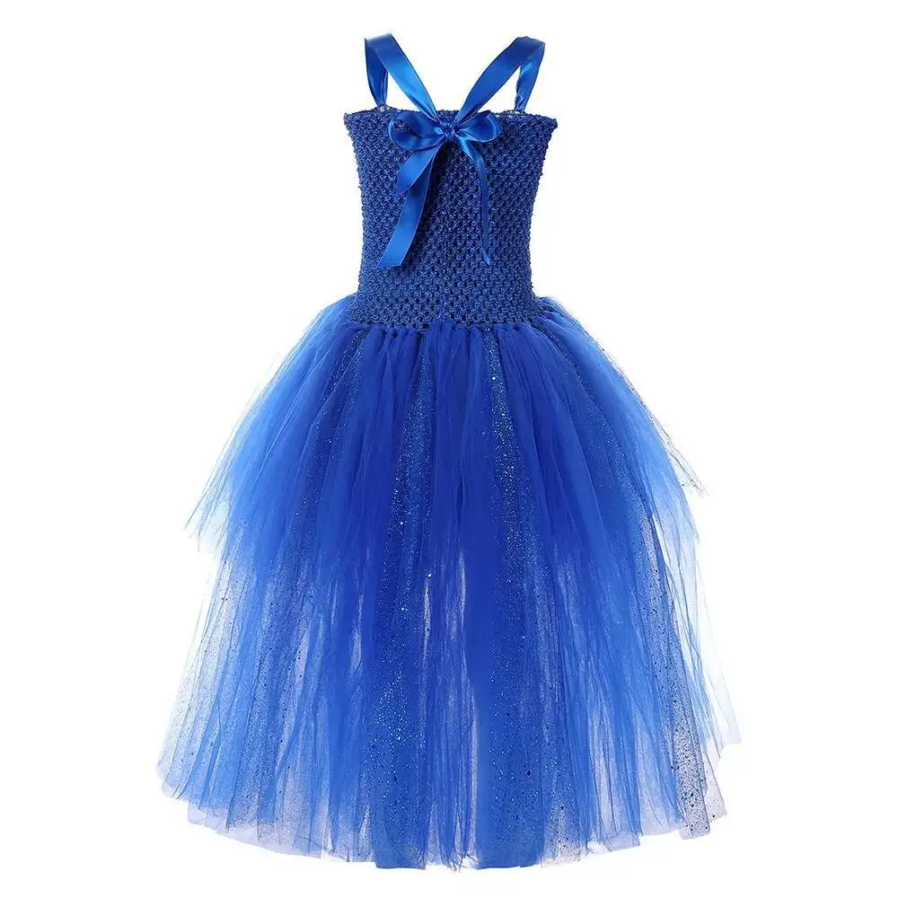 أزياء Royalblue أحفاد إيفي للفتيات فساتين زائدة عالية ومنخفضة للهالوين للأطفال ملابس كرنفال مع تاج