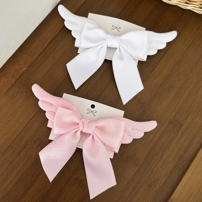 2Pcs/Set Angel Wings Bow Hair Accessories Two Tone Satin Hairpin Girl Heart Back Head Top Clip Side Clip Headpiece Accessories